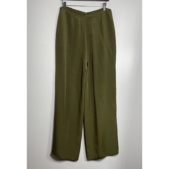 FLORES & FLORES Wide Leg Dress Pants Green Size 10 NEW 100% Silk Designer Career - Picture 3 of 7